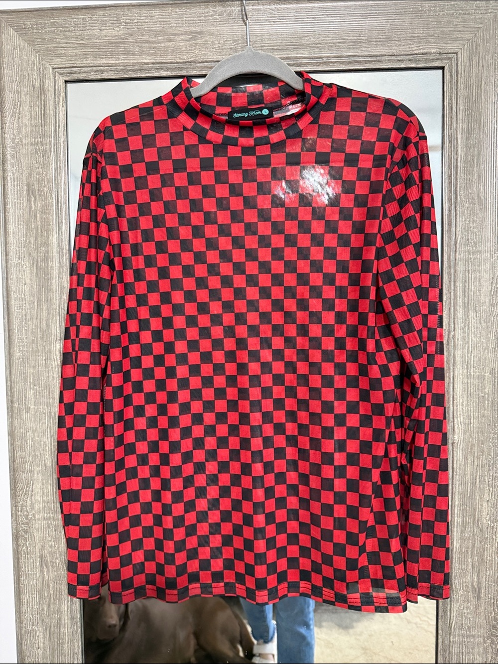 Checkerboard Long-Sleeve Tee in Red and Black